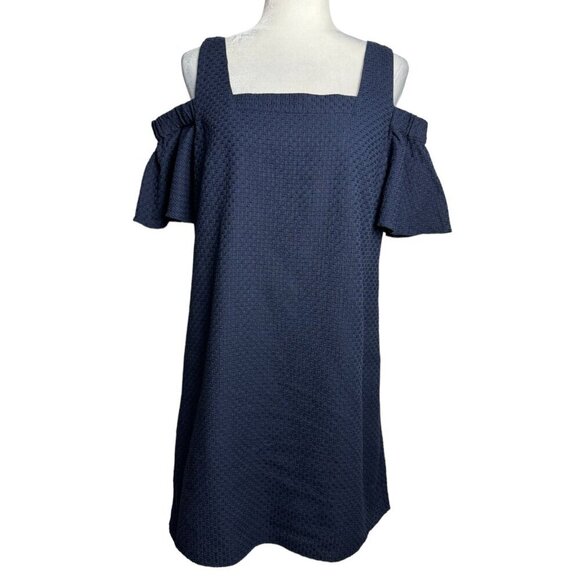 J.Crew Factory NWT $85 Navy Mini Dress Cold Shoulder Travel Vacation Womens Sz M - Picture 2 of 10